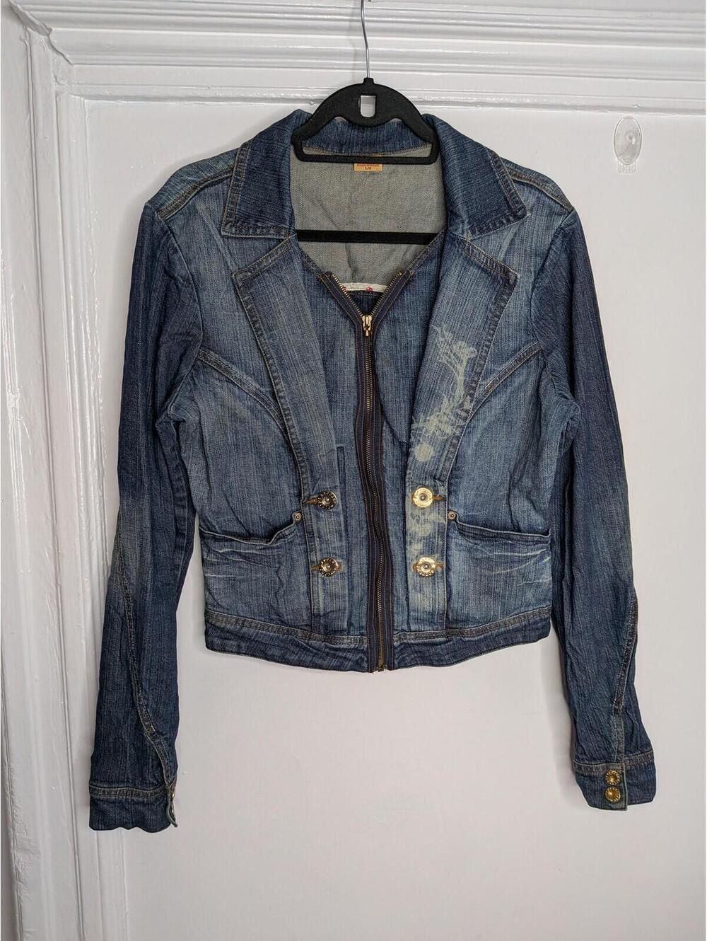 Apple Bottoms Jacket L Blue Denim Cropped Zip Y2K Hip Hop Nostalgia Nelly Era